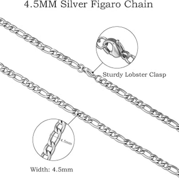 Stainless Steel 4.5mm Figaro Chain Necklace for Women - Picture 3 of 4